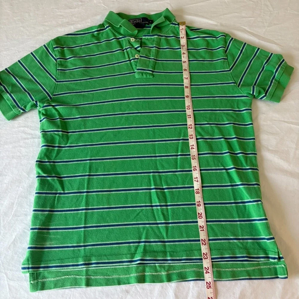 Polo Ralph Lauren Mens Green Striped Embroidered Pony Logo Polo Shirt Size S‎